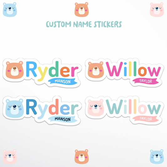 colorful bear name labels 