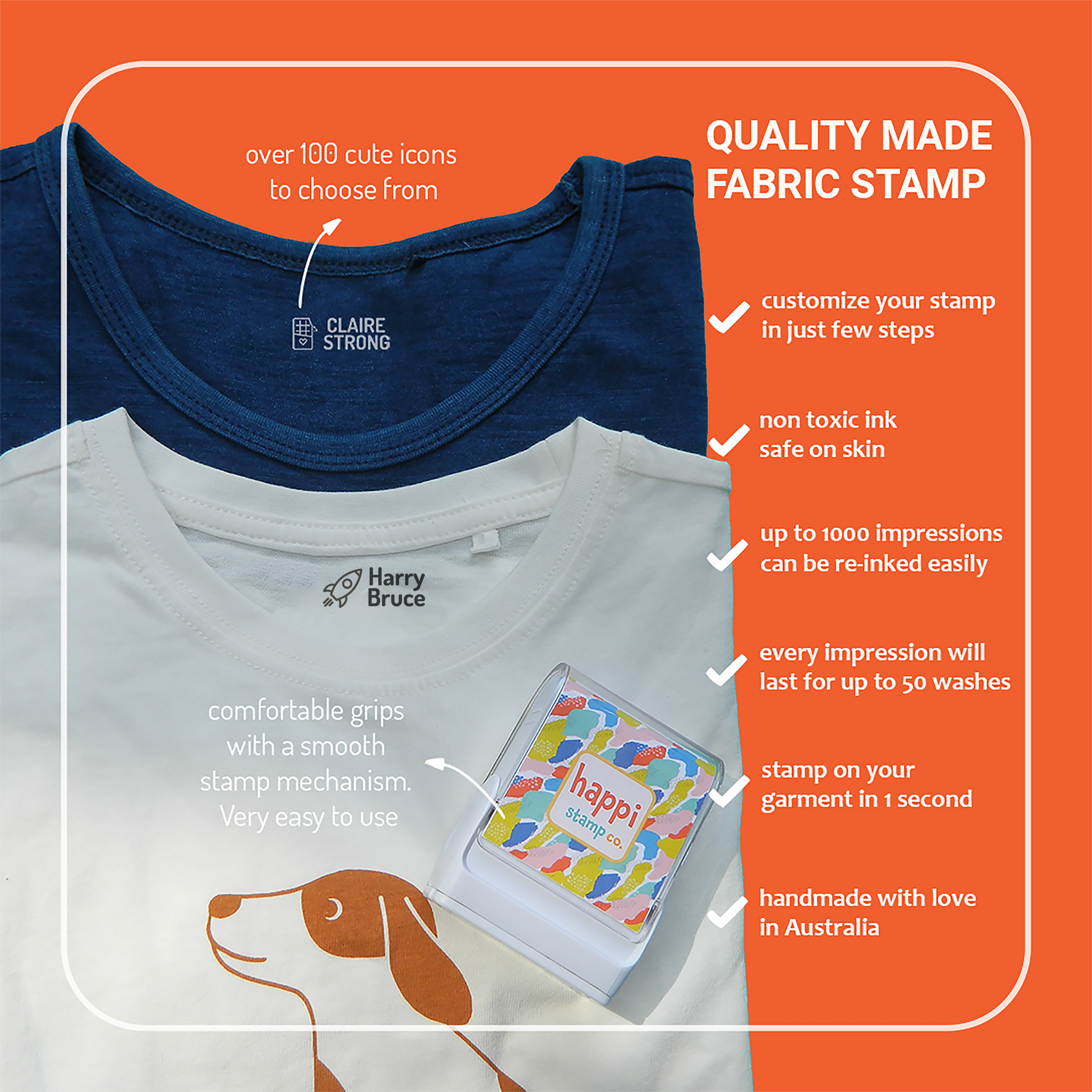 TOP SELLING Custom Clothing Stamp Personalized Fabric Stamp Self Inking  Stamp for Kids Clothing, Camp, School Uniforms 